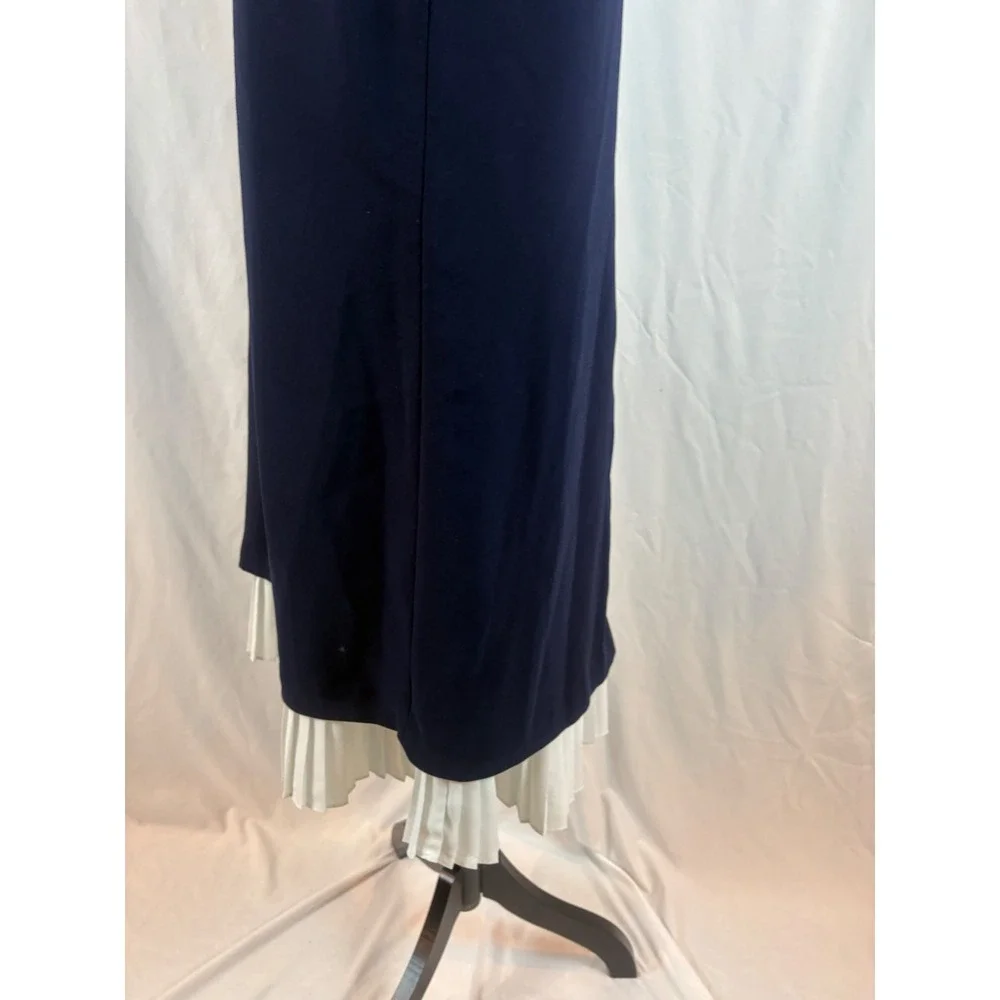 Nanette Lepore Navy Blue Shift Dress Lace Collar Pleated Hem Sleeveless Size 6 - Picture 11 of 14